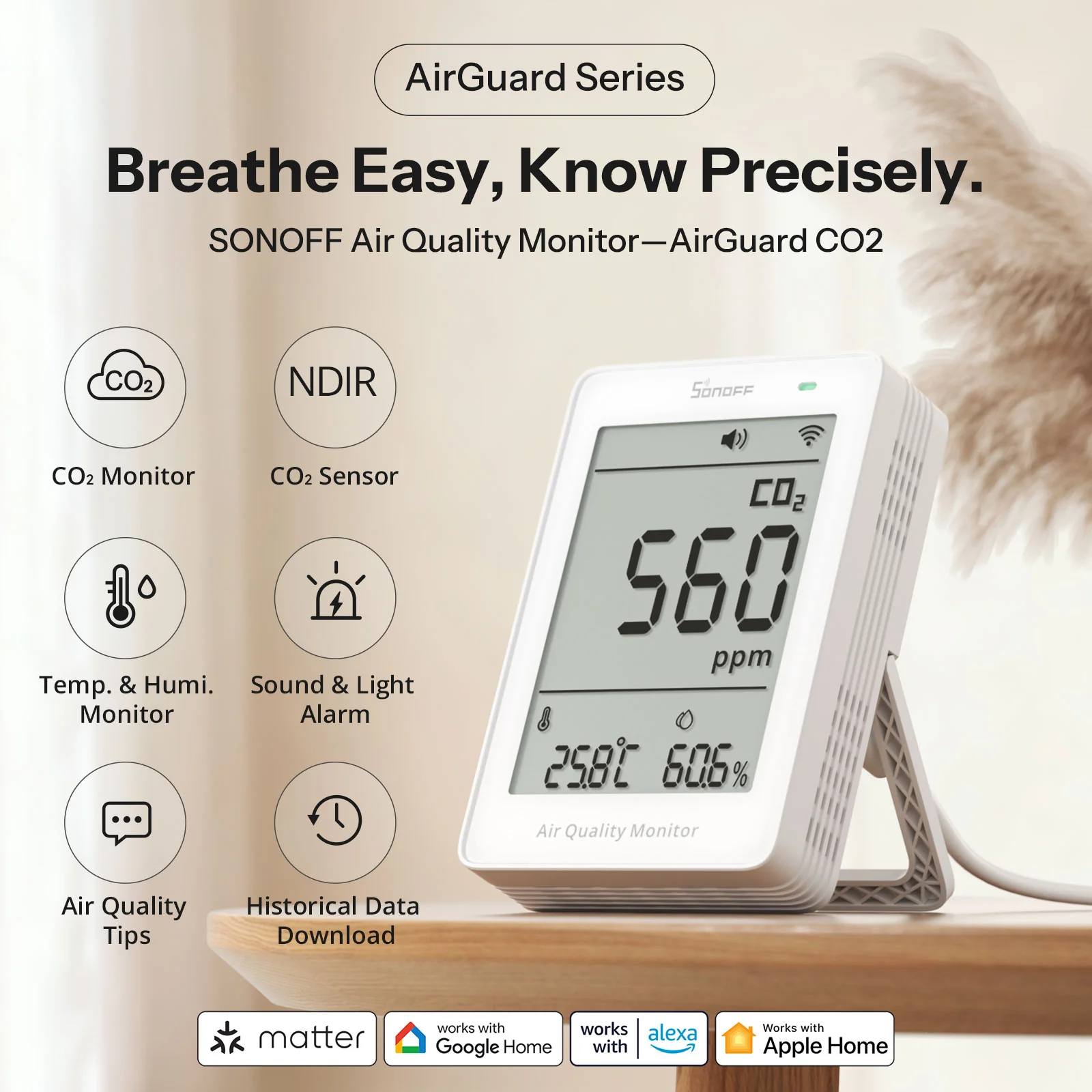 SONOFF AirGuard CO2 Matter Over Wi-Fi Air Quality Monitor | SAWF-08P - Image 3